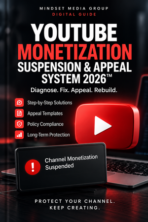 YouTube Monetization Suspension & Appeal System 2026™ — approved 2:3 portrait cover by Mindset Media Group