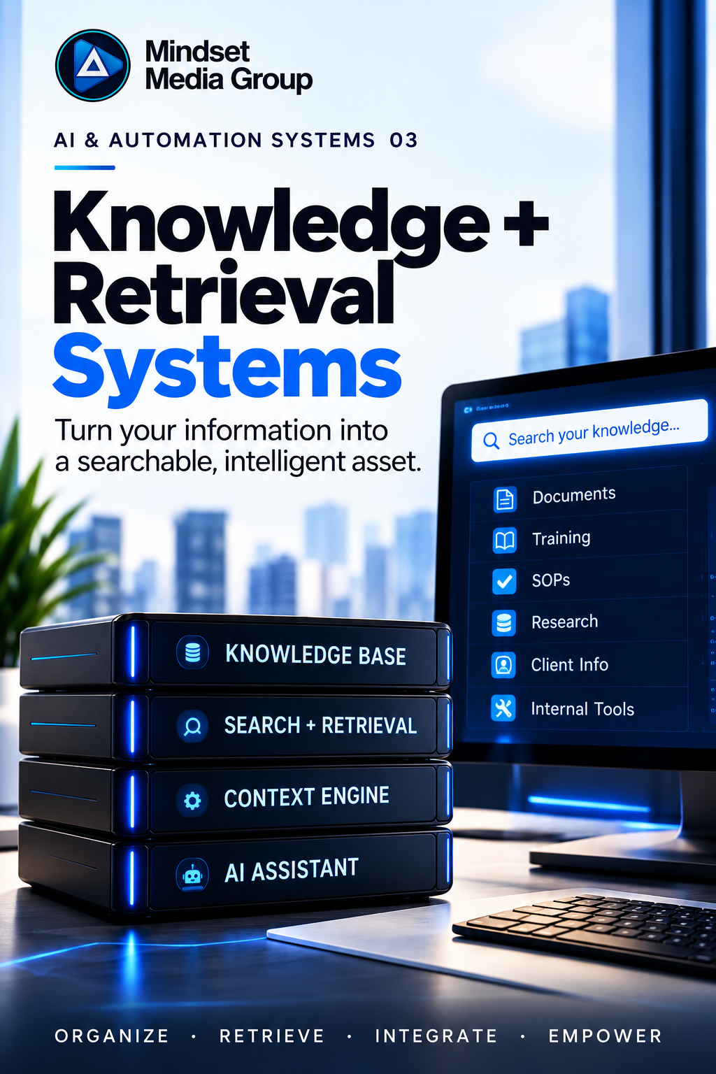 AI & Automation Systems · Knowledge + Retrieval Systems approved showcase artwork