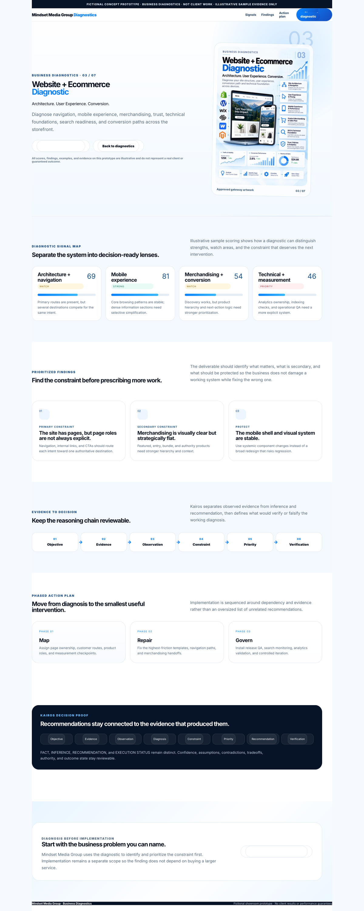 Website + Ecommerce Diagnostic full-page concept preview