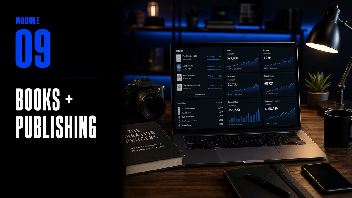 The Creator Come-Up™ Module 09 — Books + Publishing wide landing image by Mindset Media Group™