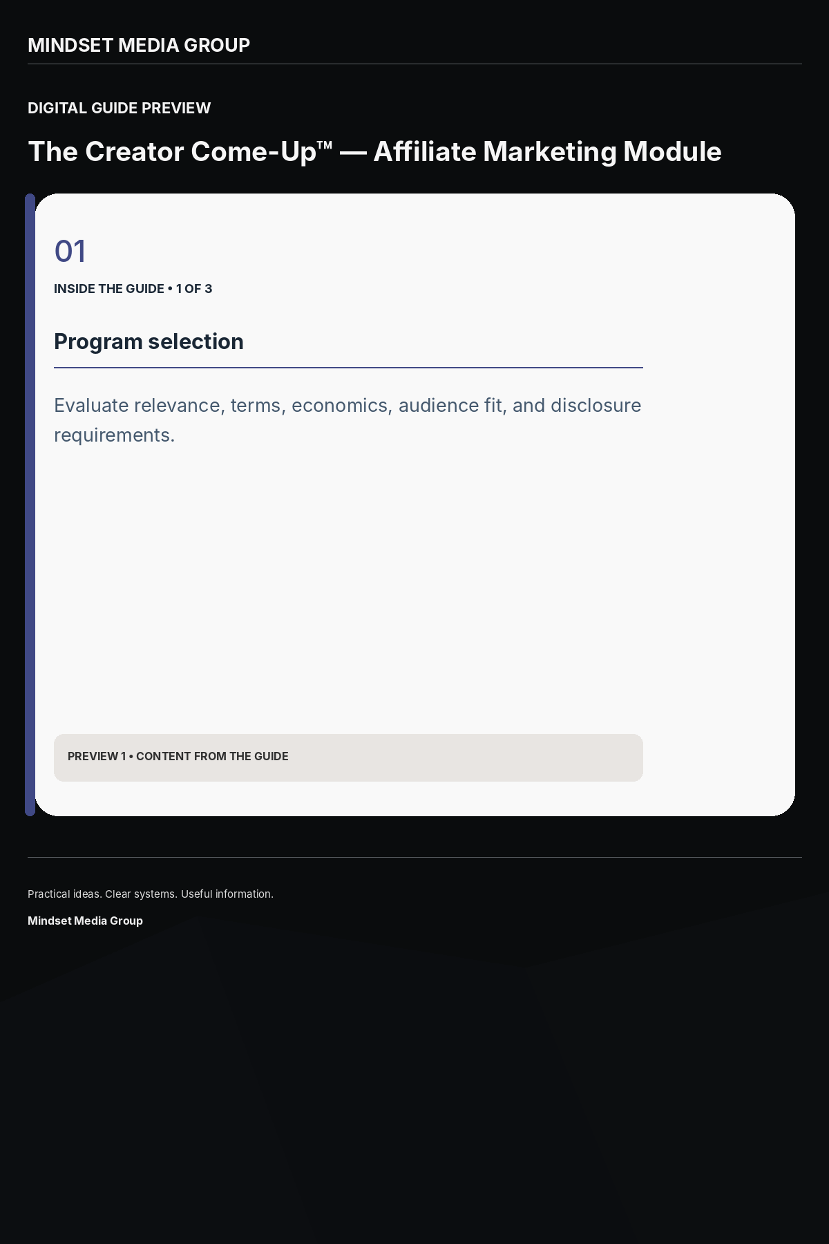 The Creator Come-Up™ — Affiliate Marketing Module — Preview 01 of 3 — content from the guide