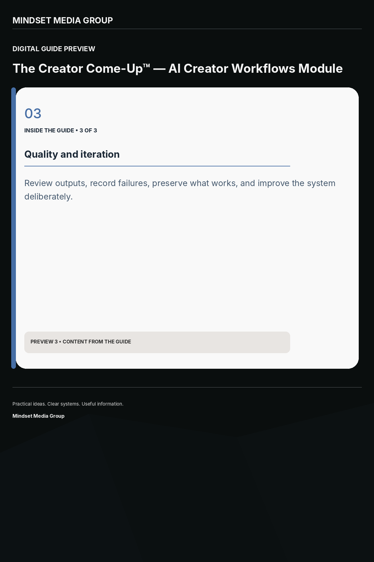 The Creator Come-Up™ — AI Creator Workflows Module — Preview 03 of 3 — content from the guide
