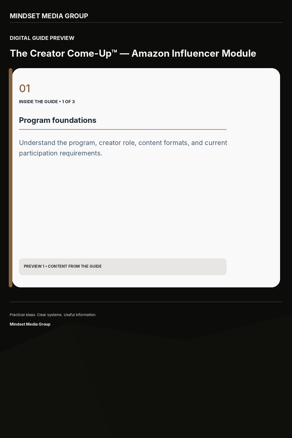 The Creator Come-Up™ — Amazon Influencer Module — Preview 01 of 3 — content from the guide