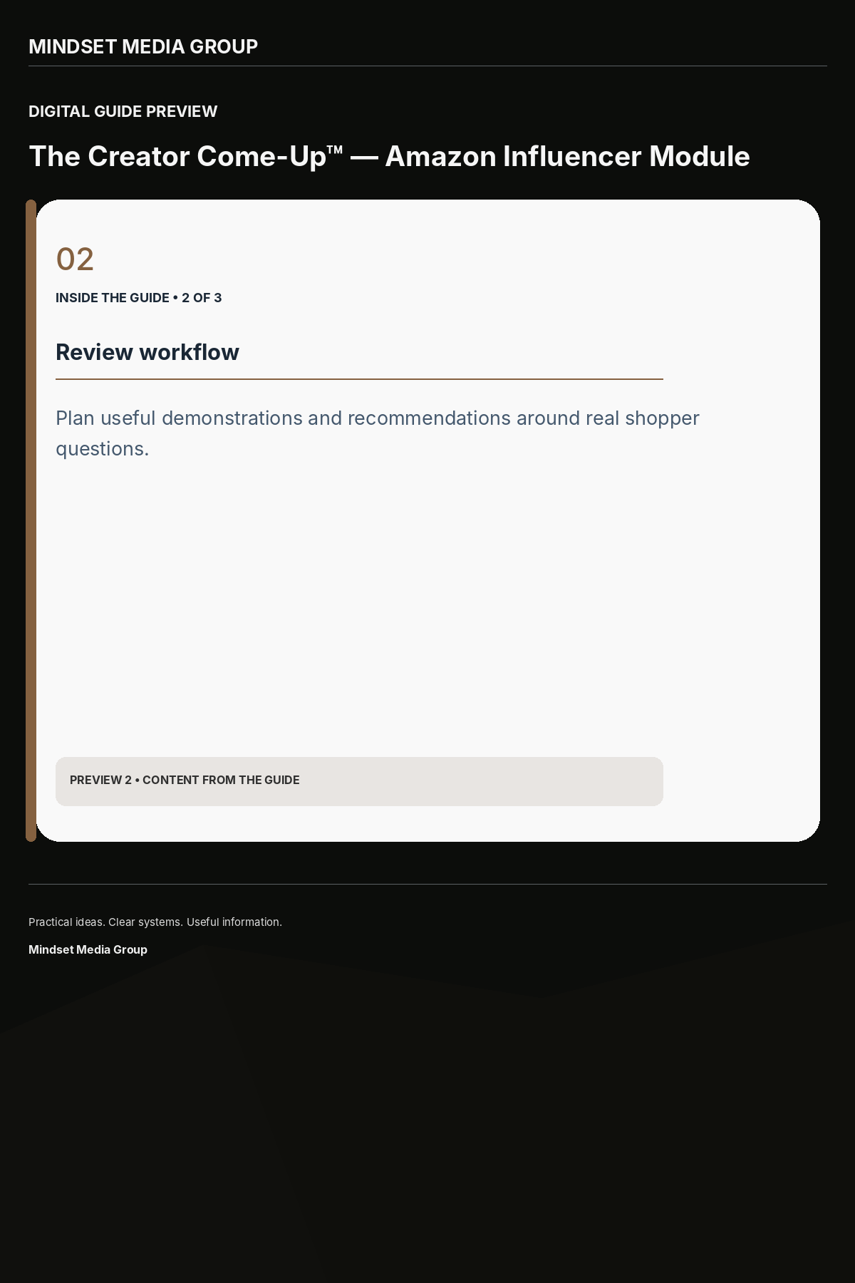 The Creator Come-Up™ — Amazon Influencer Module — Preview 02 of 3 — content from the guide
