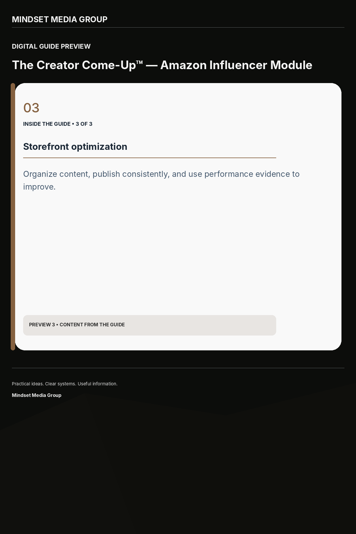 The Creator Come-Up™ — Amazon Influencer Module — Preview 03 of 3 — content from the guide