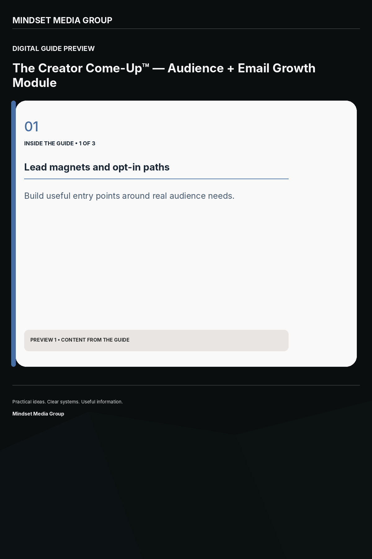 The Creator Come-Up™ — Audience + Email Growth Module — Preview 01 of 3 — content from the guide