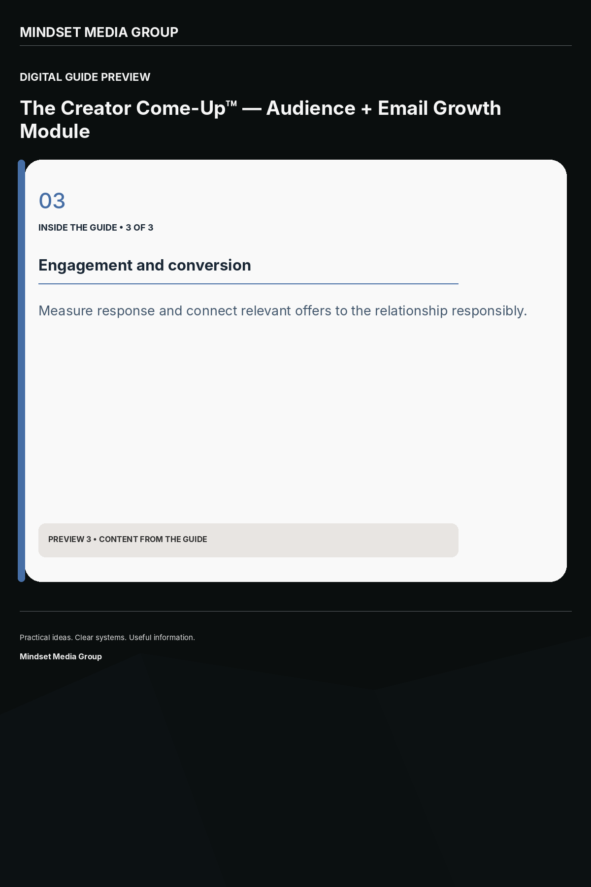 The Creator Come-Up™ — Audience + Email Growth Module — Preview 03 of 3 — content from the guide