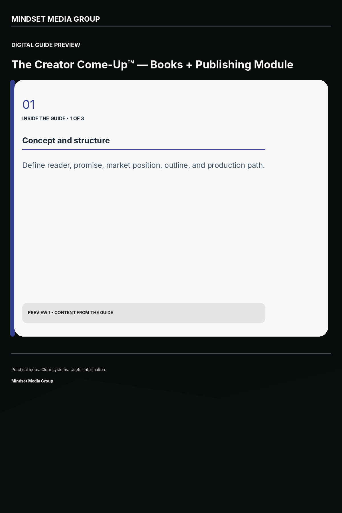 The Creator Come-Up™ — Books + Publishing Module — Preview 01 of 3 — content from the guide