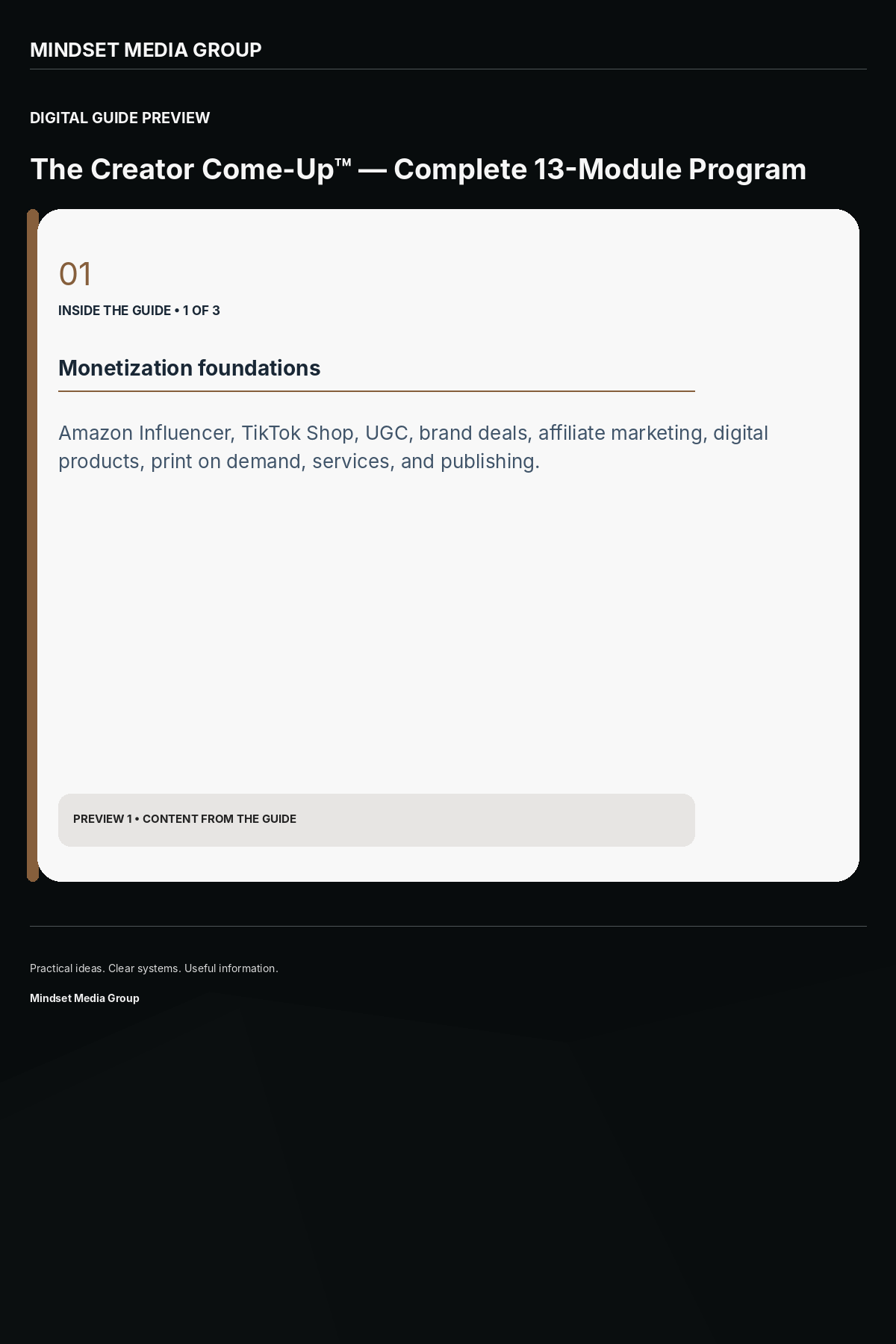 The Creator Come-Up™ — Complete 13-Module Program — Preview 01 of 3 — content from the guide