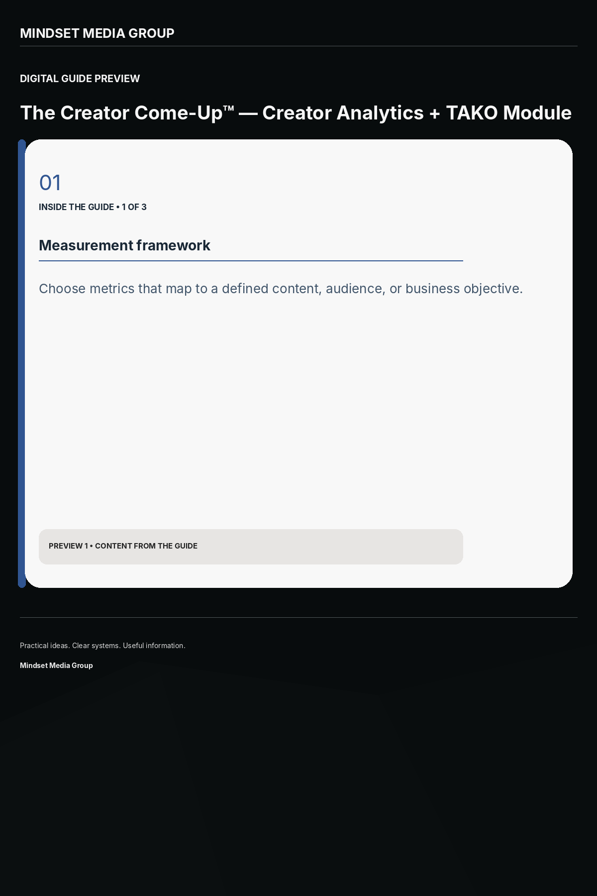 The Creator Come-Up™ — Creator Analytics + TAKO Module — Preview 01 of 3 — content from the guide