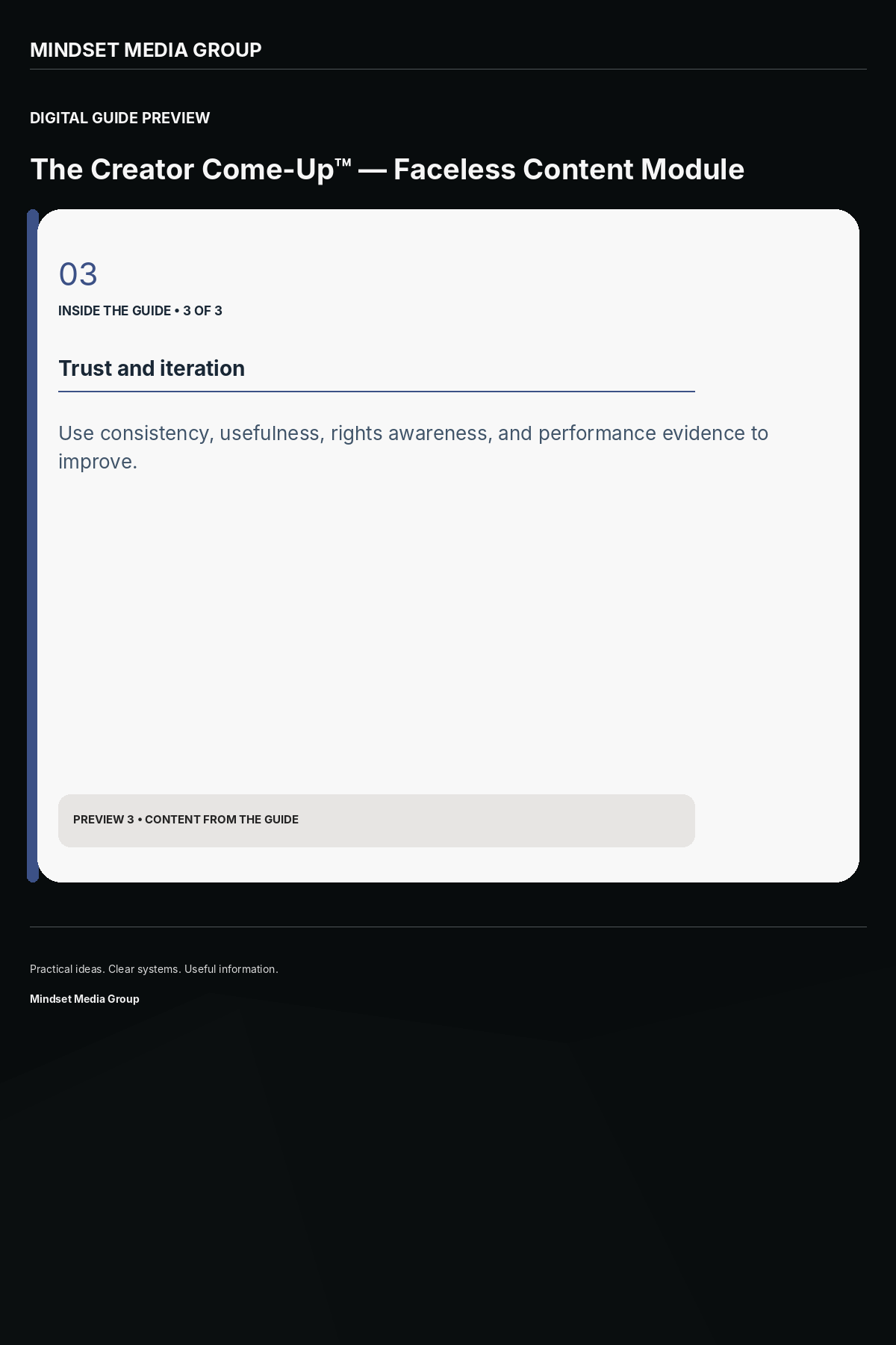The Creator Come-Up™ — Faceless Content Module — Preview 03 of 3 — content from the guide