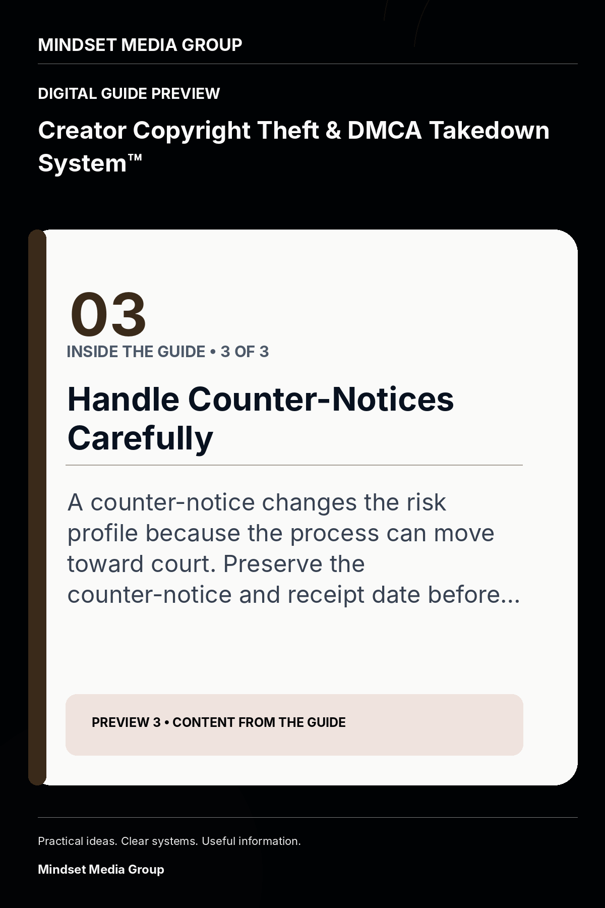 Creator Copyright Theft & DMCA Takedown System™ — Preview 03 of 3 — content from the guide