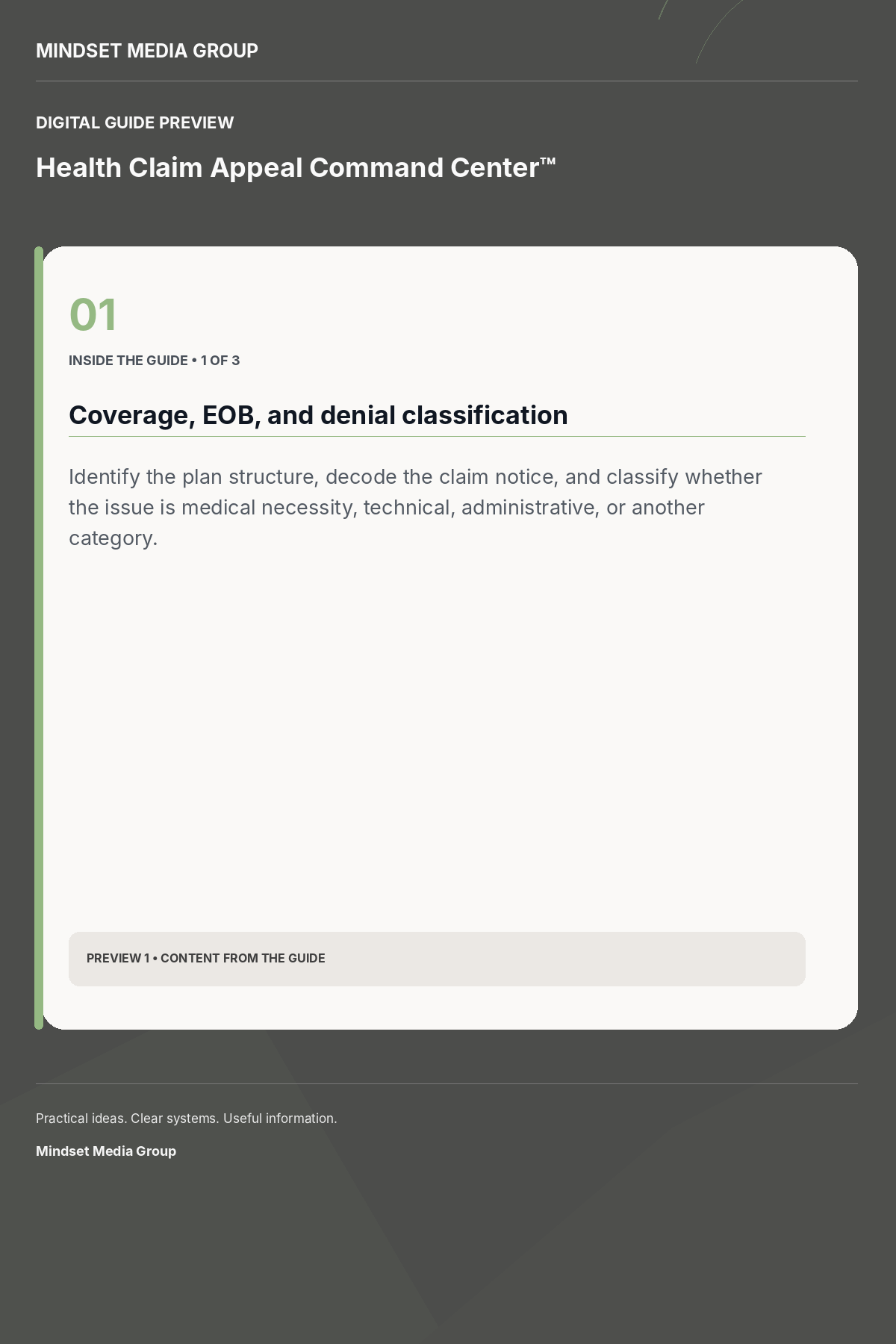 Health Claim Appeal Command Center™ — Preview 01 of 3 — content from the guide