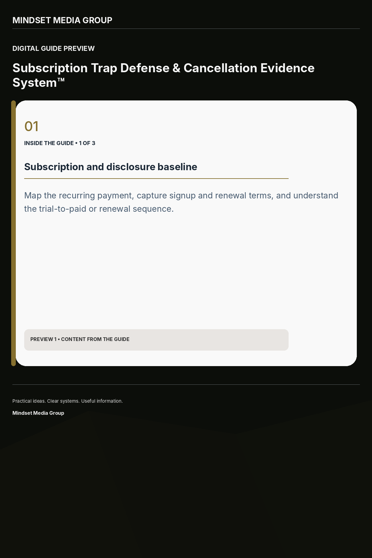 Subscription Trap Defense & Cancellation Evidence System™ — Preview 01 of 3 — content from the guide