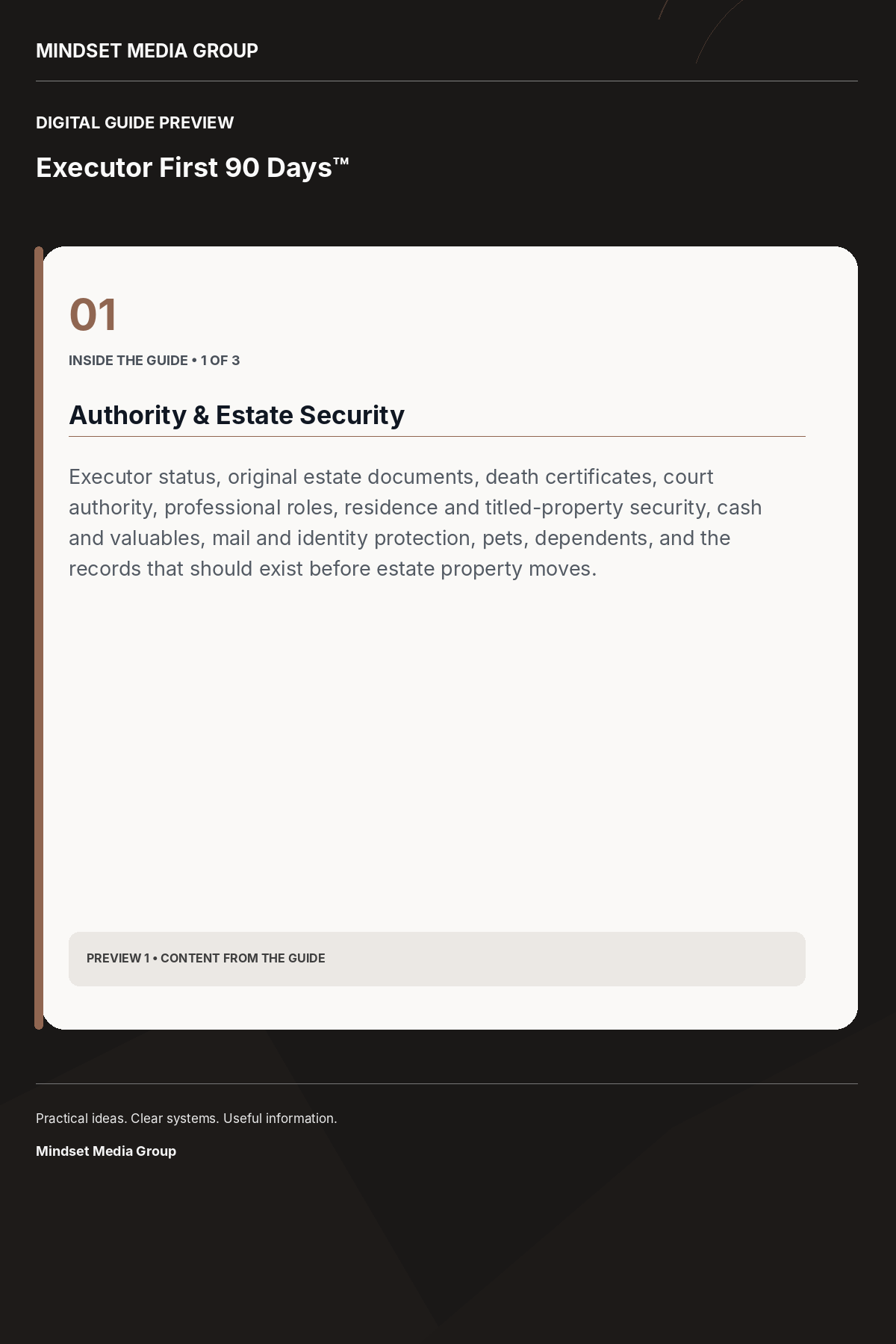 Executor First 90 Days™ — Preview 01 of 3 — content from the guide