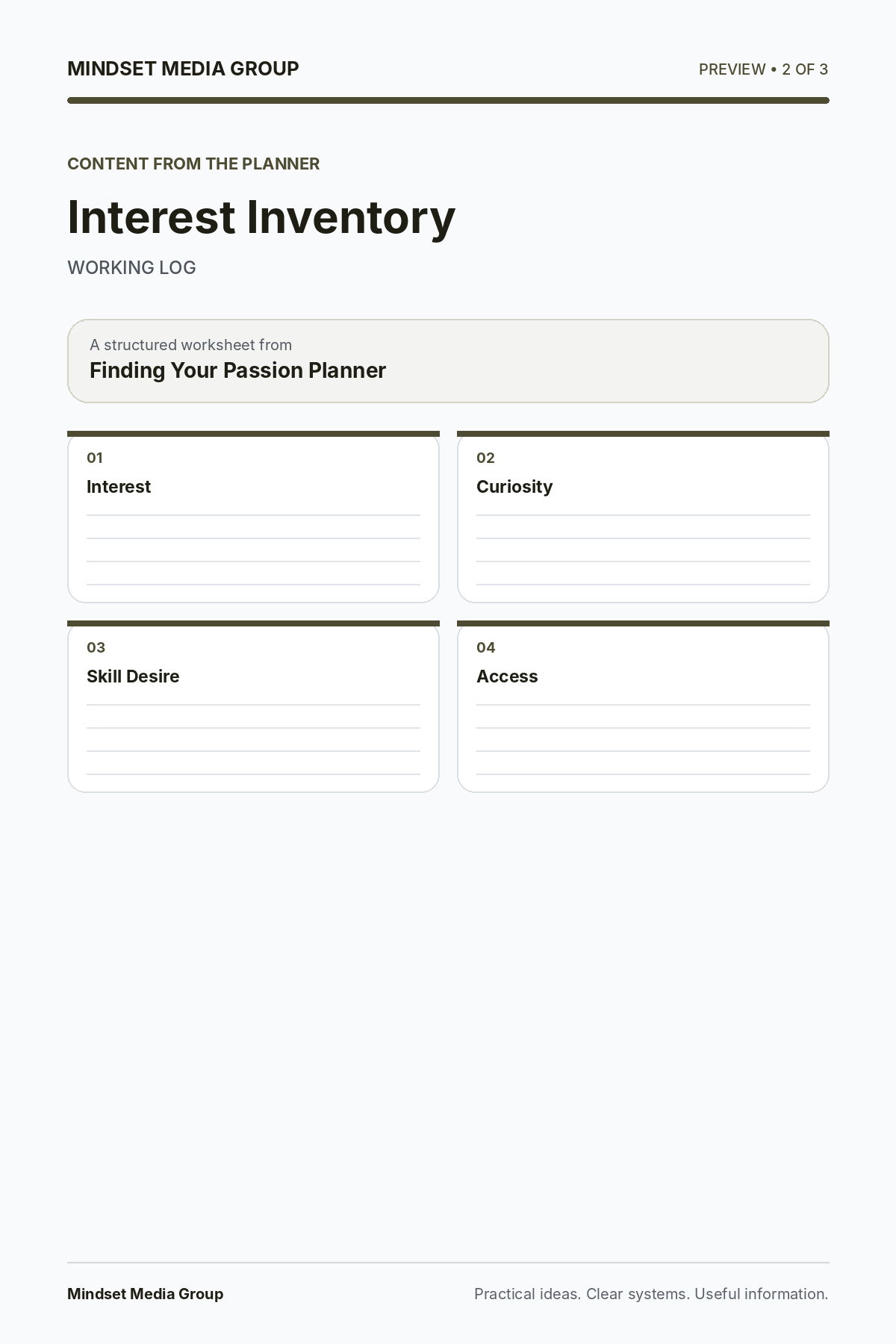 Finding Your Passion Planner — Preview 02 of 3 — content from the guide