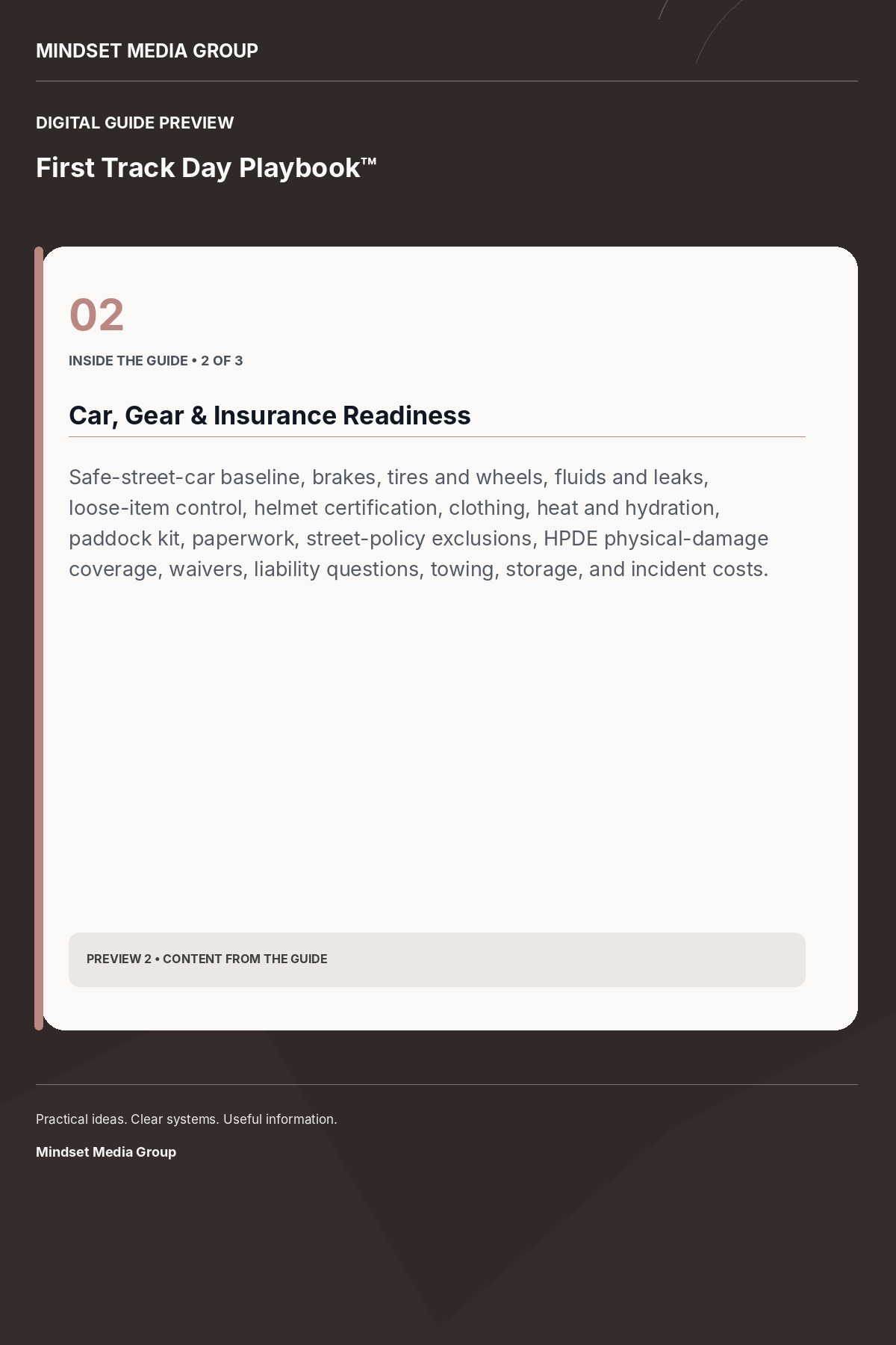 First Track Day Playbook™ — Preview 02 of 3 — content from the guide