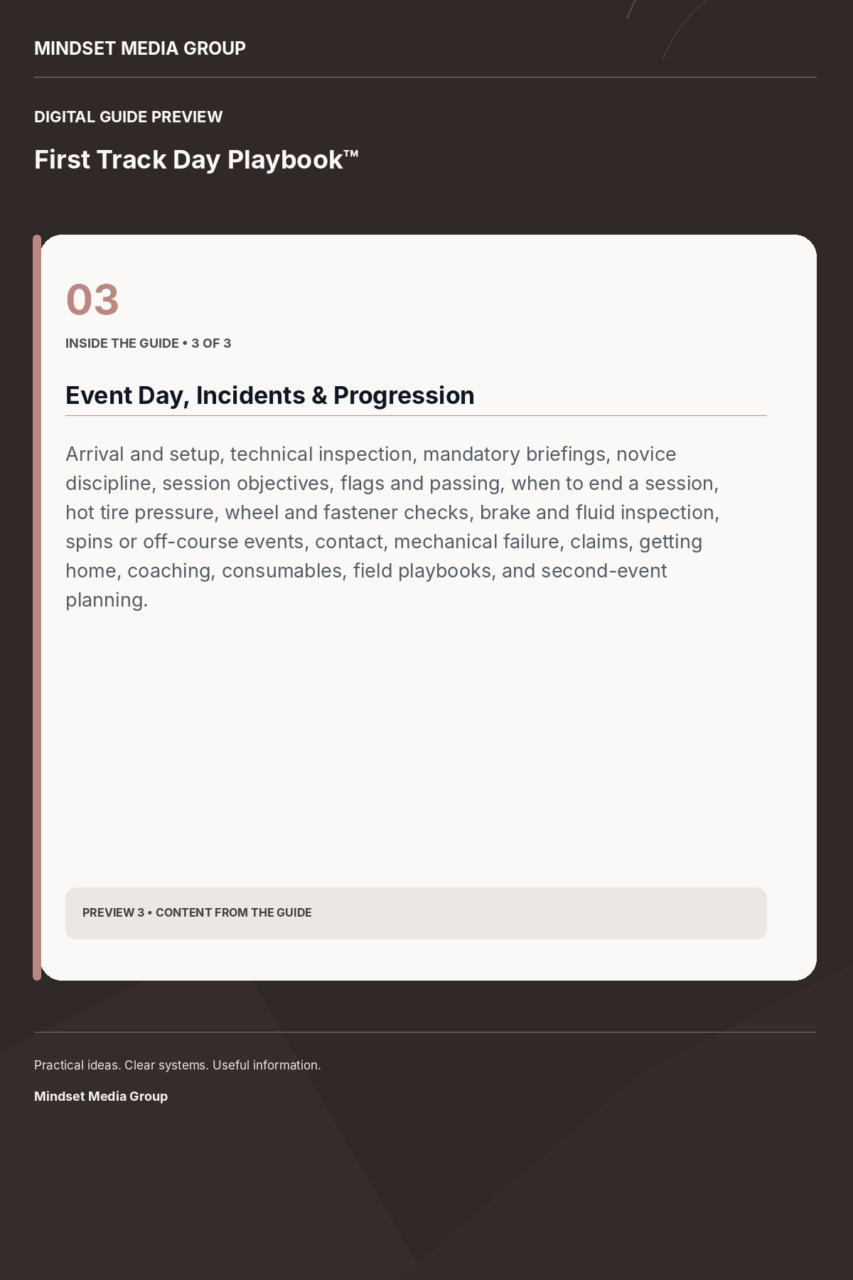 First Track Day Playbook™ — Preview 03 of 3 — content from the guide