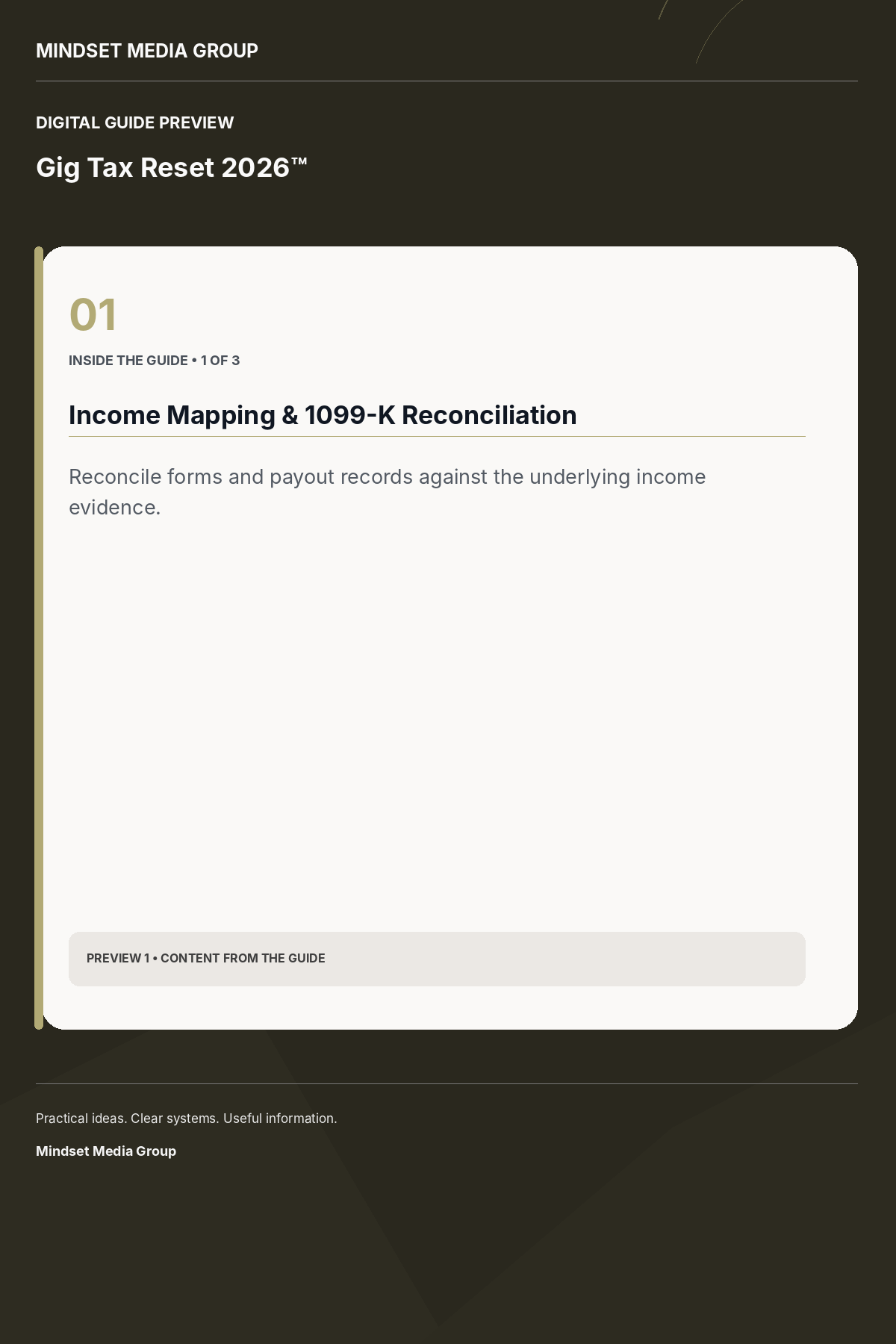Gig Tax Reset 2026™ — Preview 01 of 3 — content from the guide