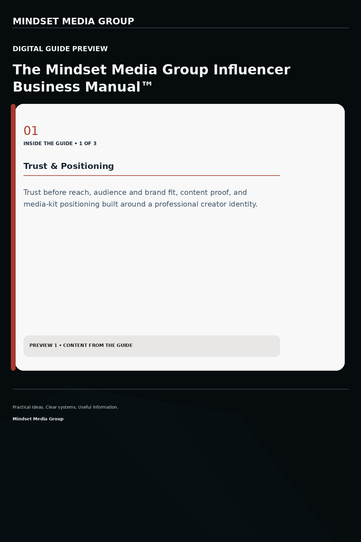 The Mindset Media Group Influencer Business Manual™ — Preview 01 of 3 — content from the guide