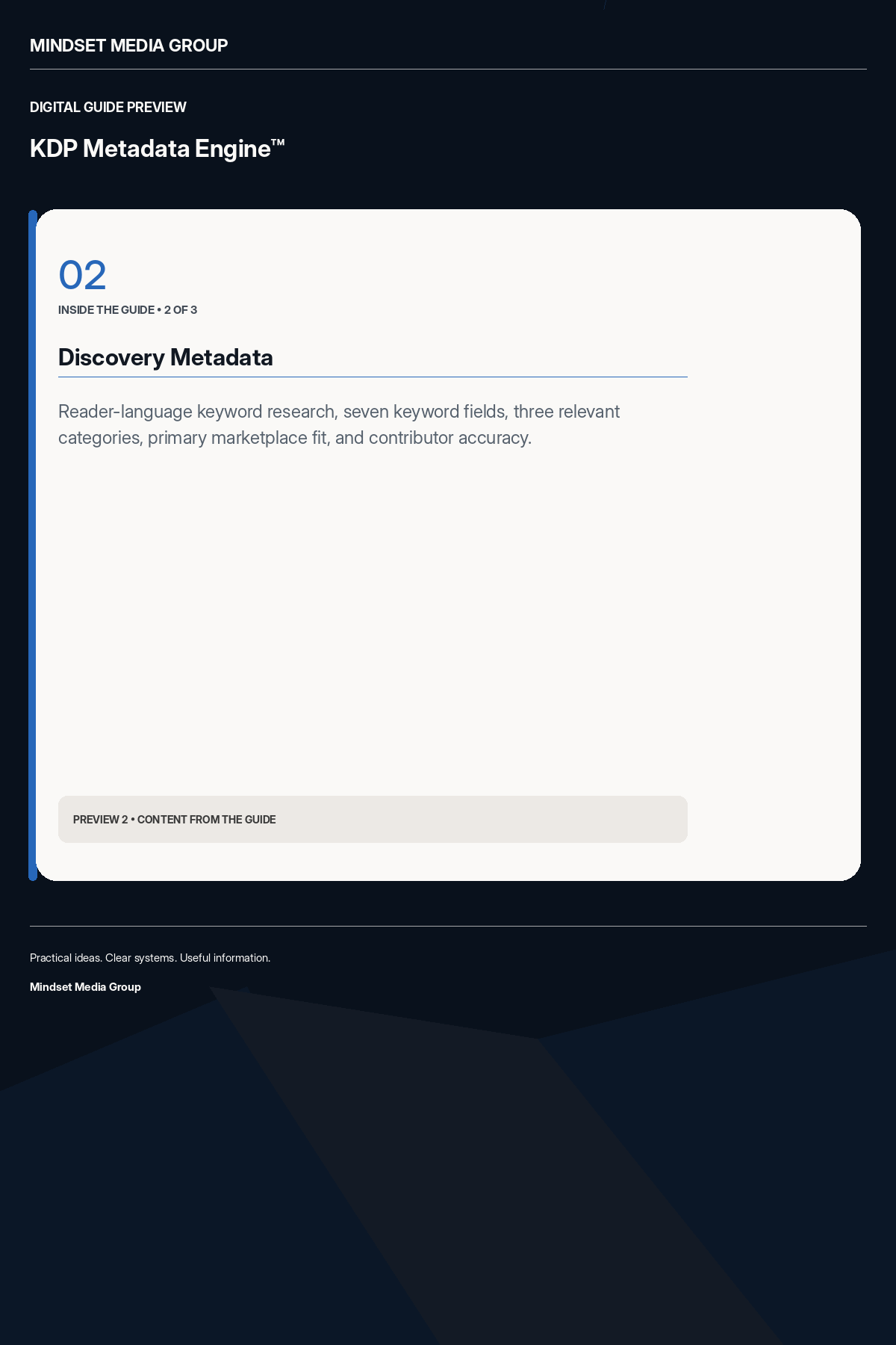 KDP Metadata Engine™ — Preview 02 of 3 — content from the guide