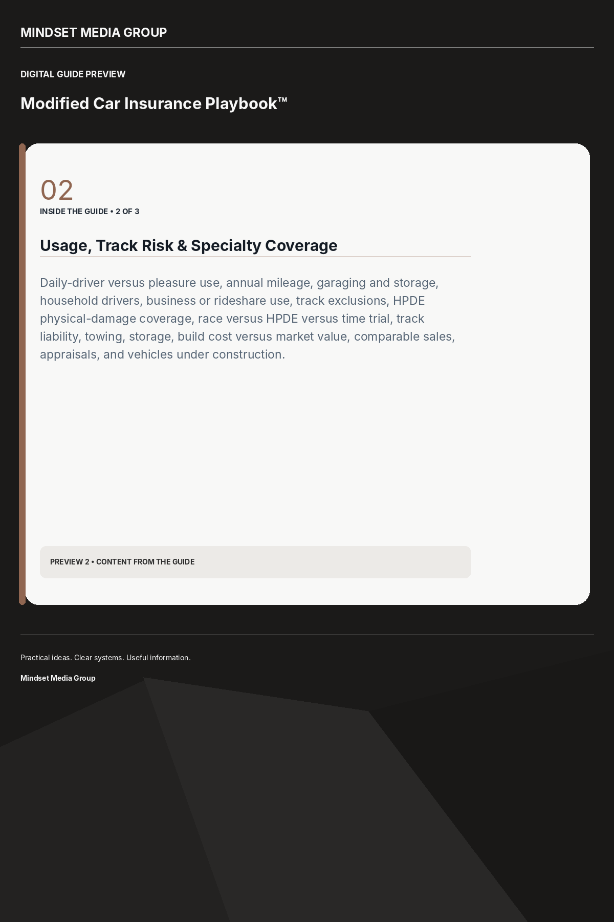 Modified Car Insurance Playbook™ — Preview 02 of 3 — content from the guide
