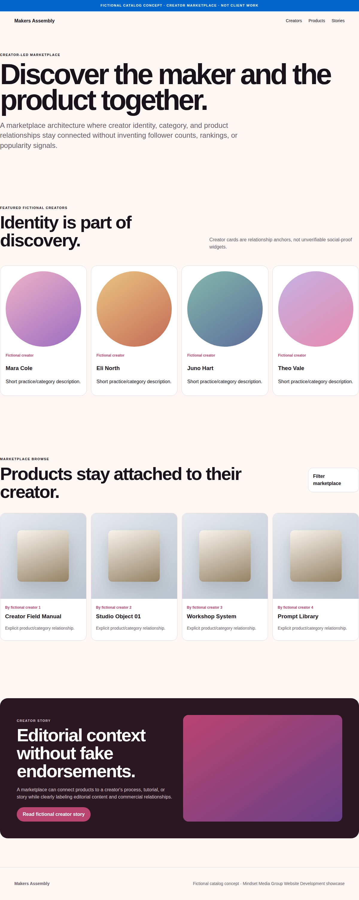 Creator Marketplace full-page Website Development design render
