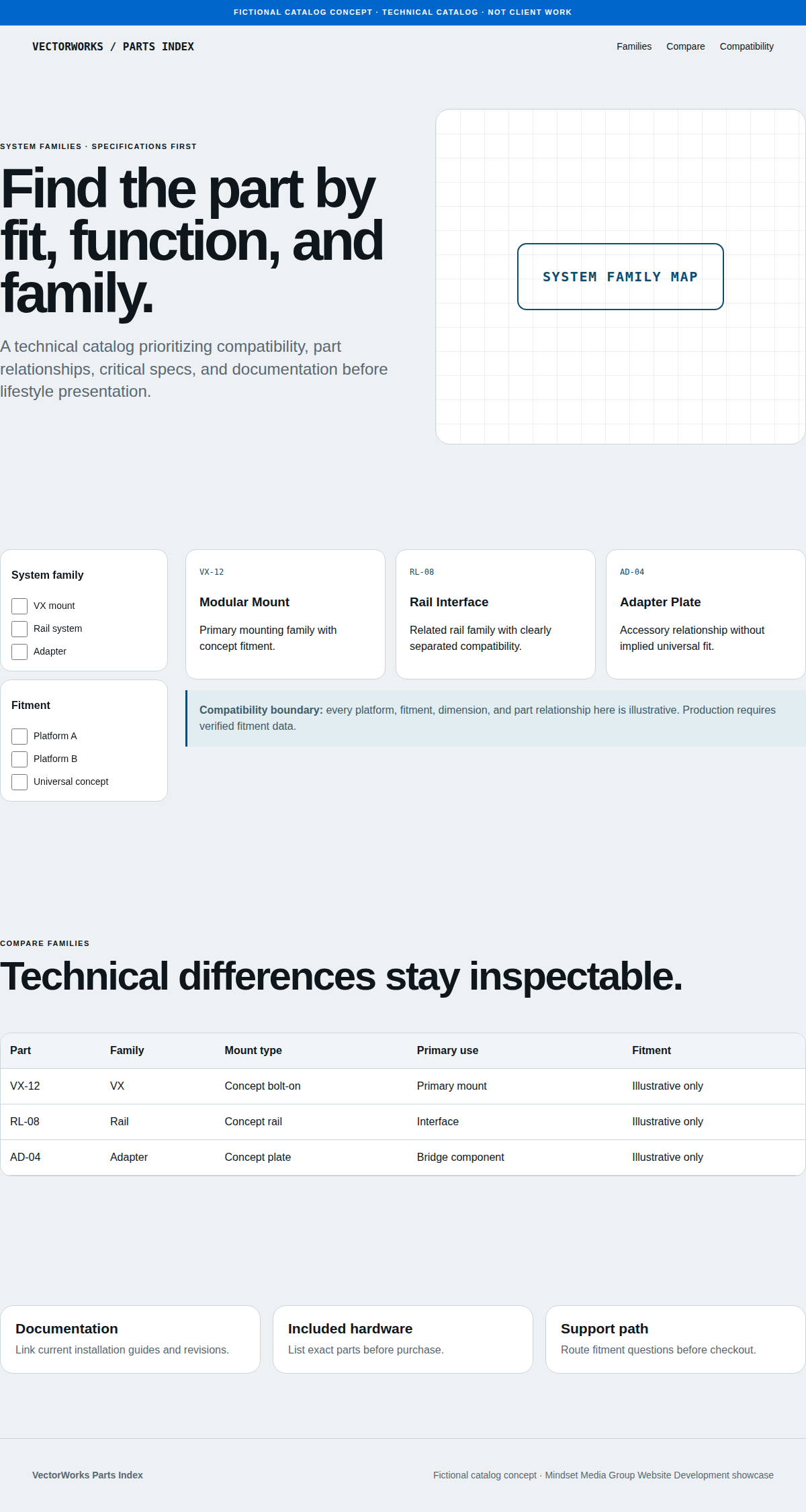 Technical Catalog full-page Website Development design render