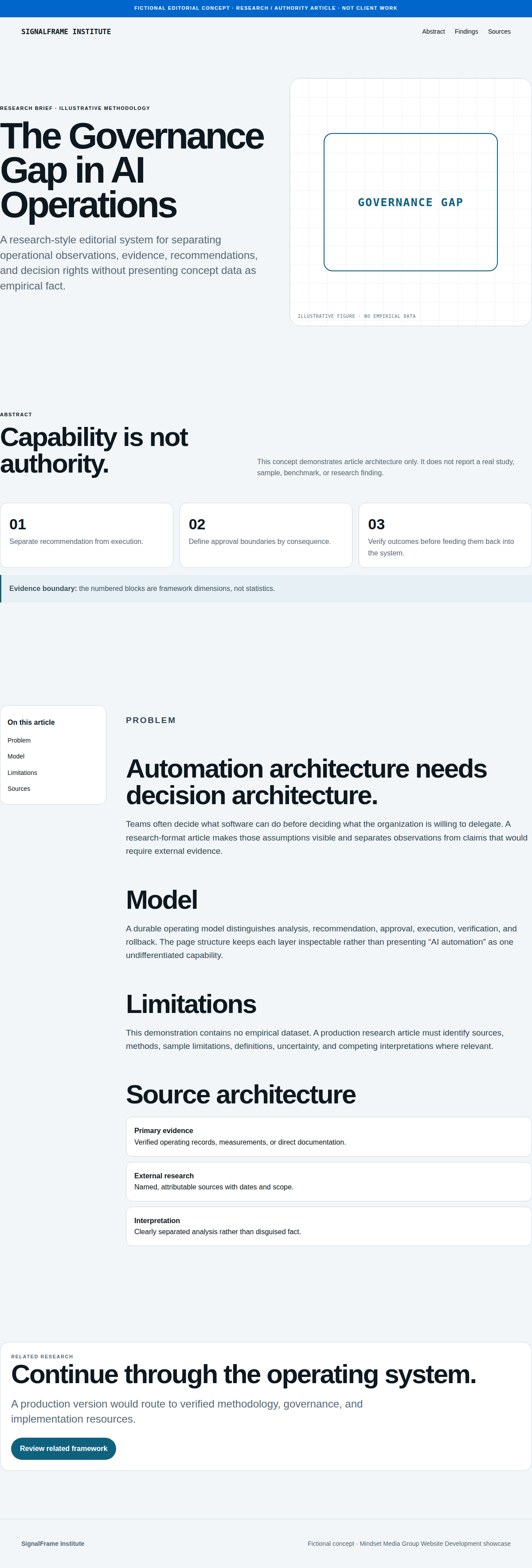 Research / Authority Article full-page Website Development design render