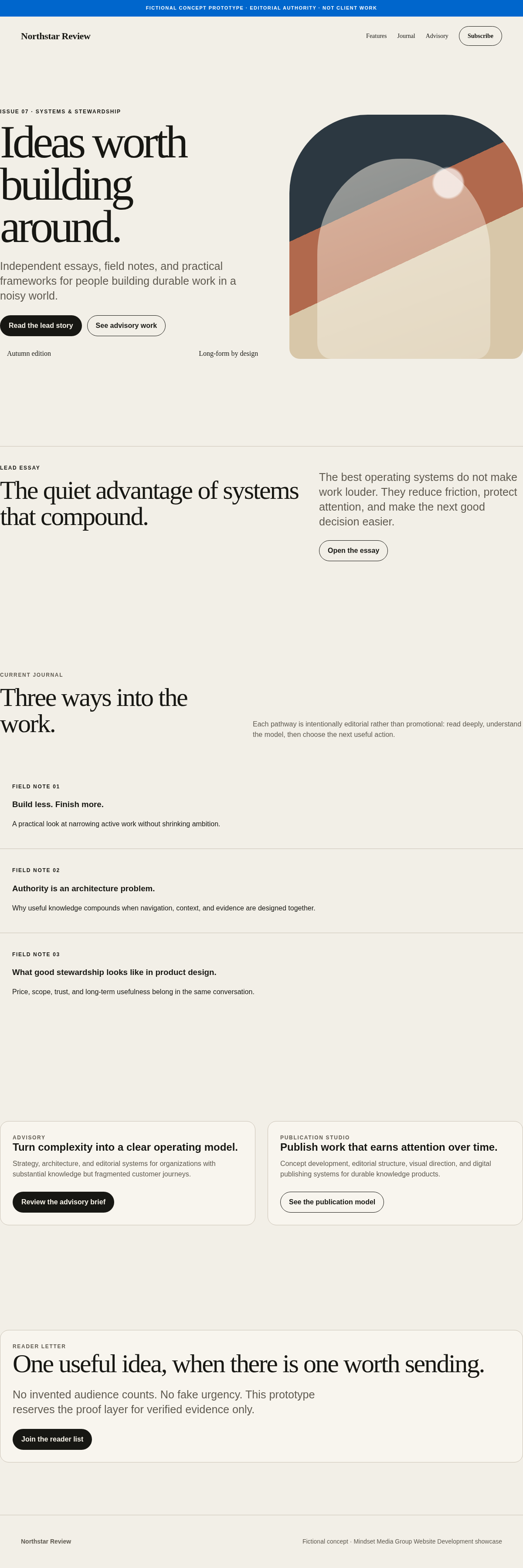 Editorial Authority full-page Website Development design render