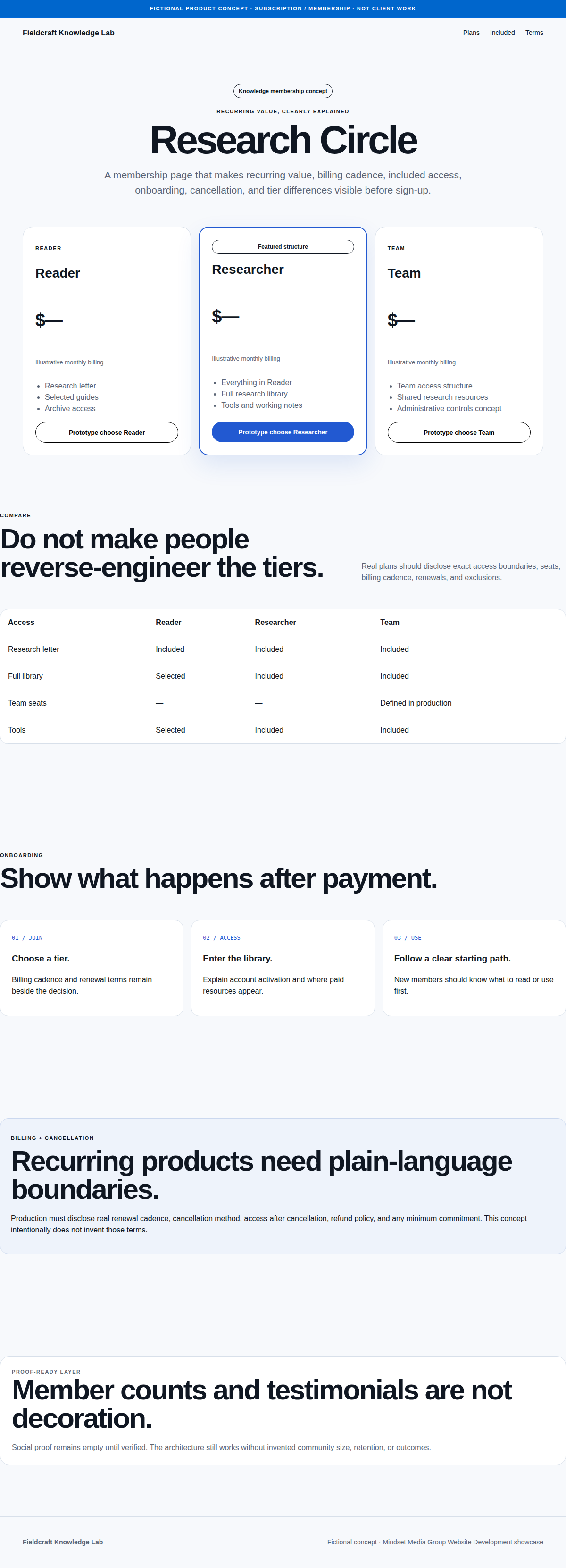 Subscription / Membership full-page Website Development design render