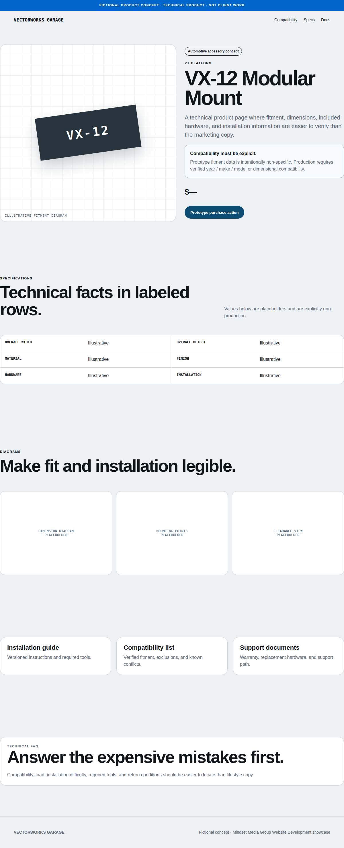 Technical Product full-page Website Development design render