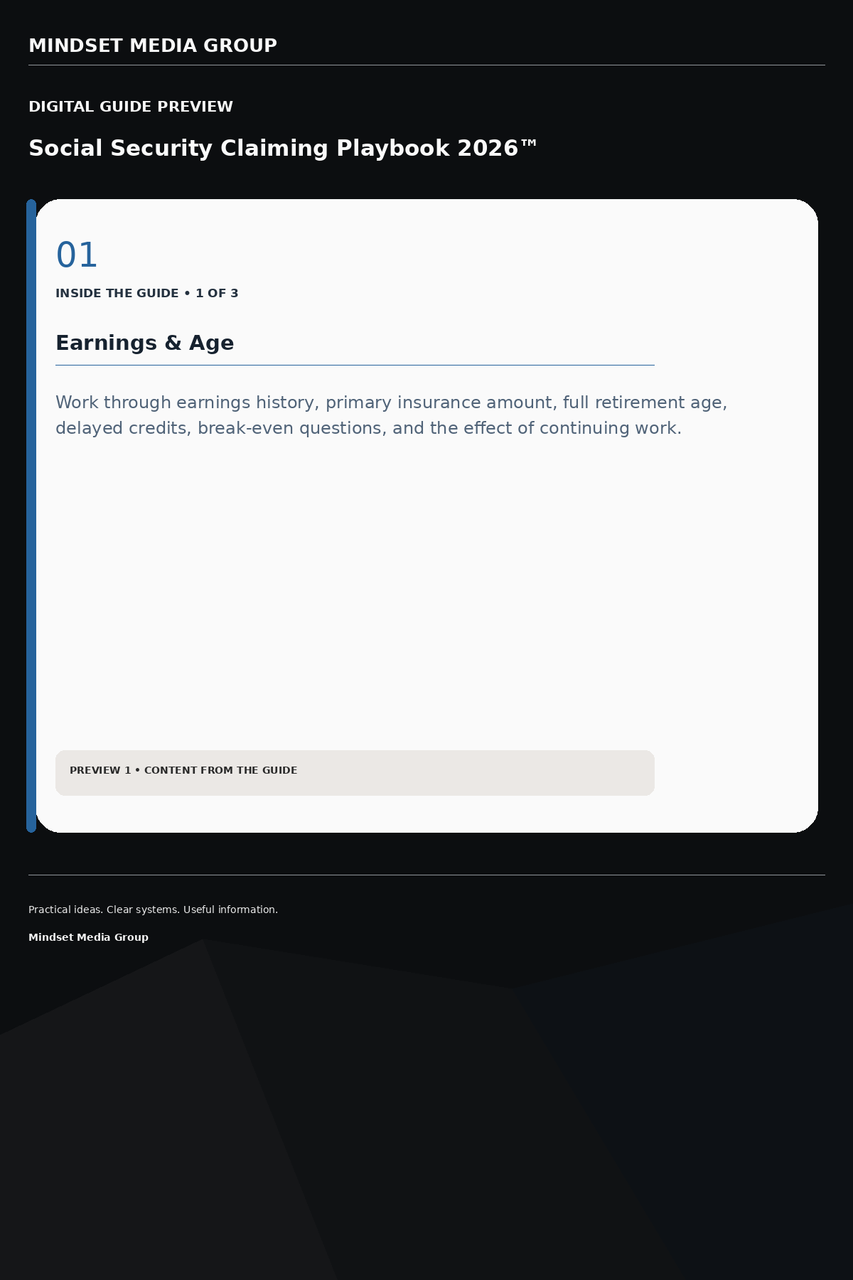 Social Security Claiming Playbook 2026™ — Preview 01 of 3 — content from the guide