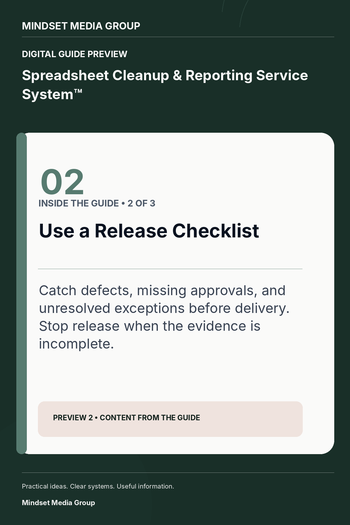 Spreadsheet Cleanup & Reporting Service System™ — Preview 02 of 3 — content from the guide