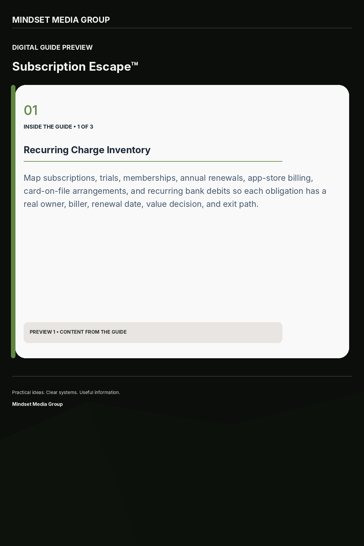Subscription Escape™ — Preview 01 of 3 — content from the guide