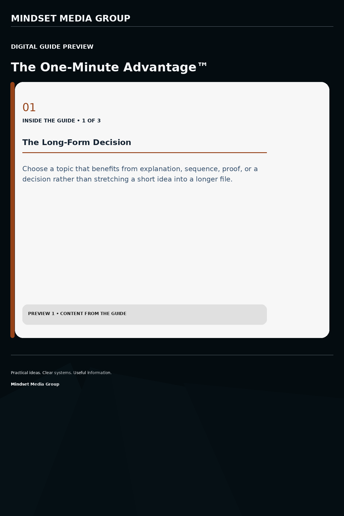The One-Minute Advantage™ — Preview 01 of 3 — content from the guide